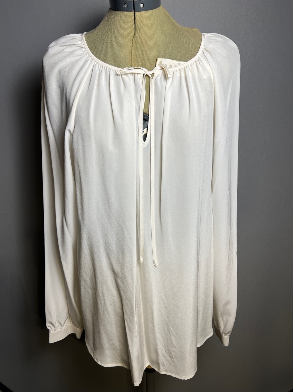 NWT Lauren Ralph Lauren 100% Silk Blouse Ivory White Long Sleeve Size 14